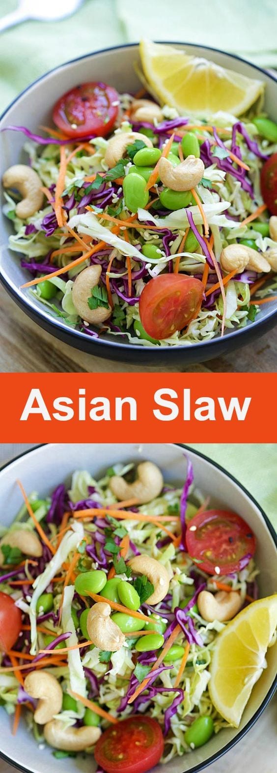 Asian Slaw - delicious Asian slaw recipe with soy sesame dressing. It's easy, low calories and refreshing. Healthy salad for the entire family | rasamalaysia.com