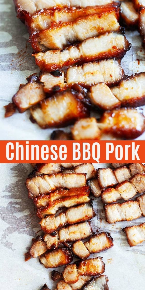 Authentic and homemade Chinese BBQ pork marinated with sticky char siu sauce and roasted in oven. This recipe is easy and tastes just like the best Chinese restaurants.