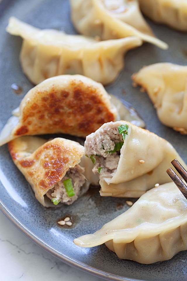 Potstickers with potstickers dipping sauce.