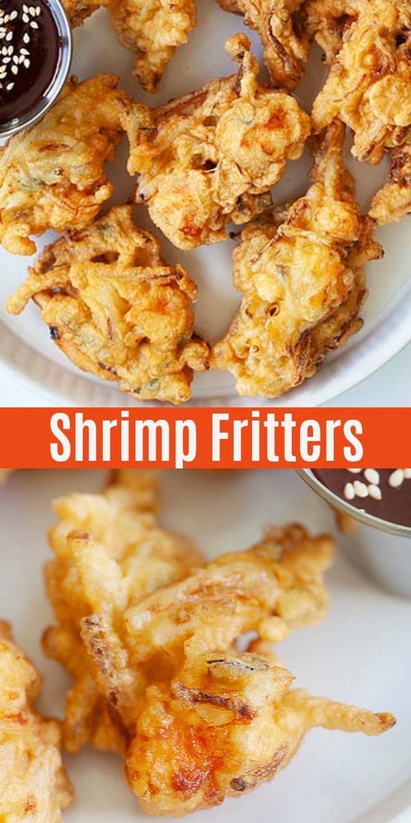 Crispy shrimp fritters loaded with shrimp and bean sprouts. This homemade shrimp fritters recipe is so easy to make and taste so good with chili sauce.