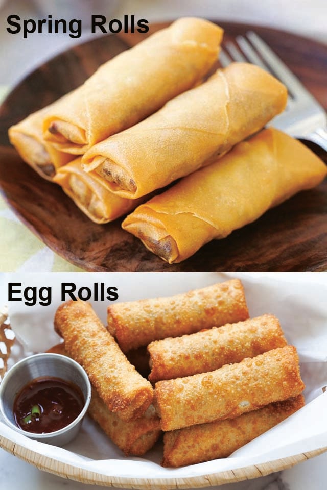 Spring roll vs egg roll, side-by-side comparison.