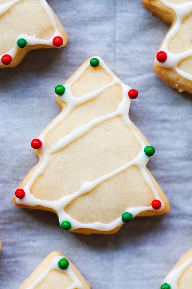 Decorated sugar cookies with sugar cookie frosting and icing.